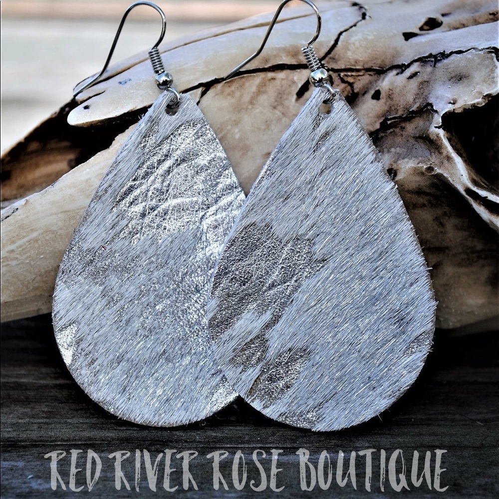 Acid Washed Cowhide Earrings